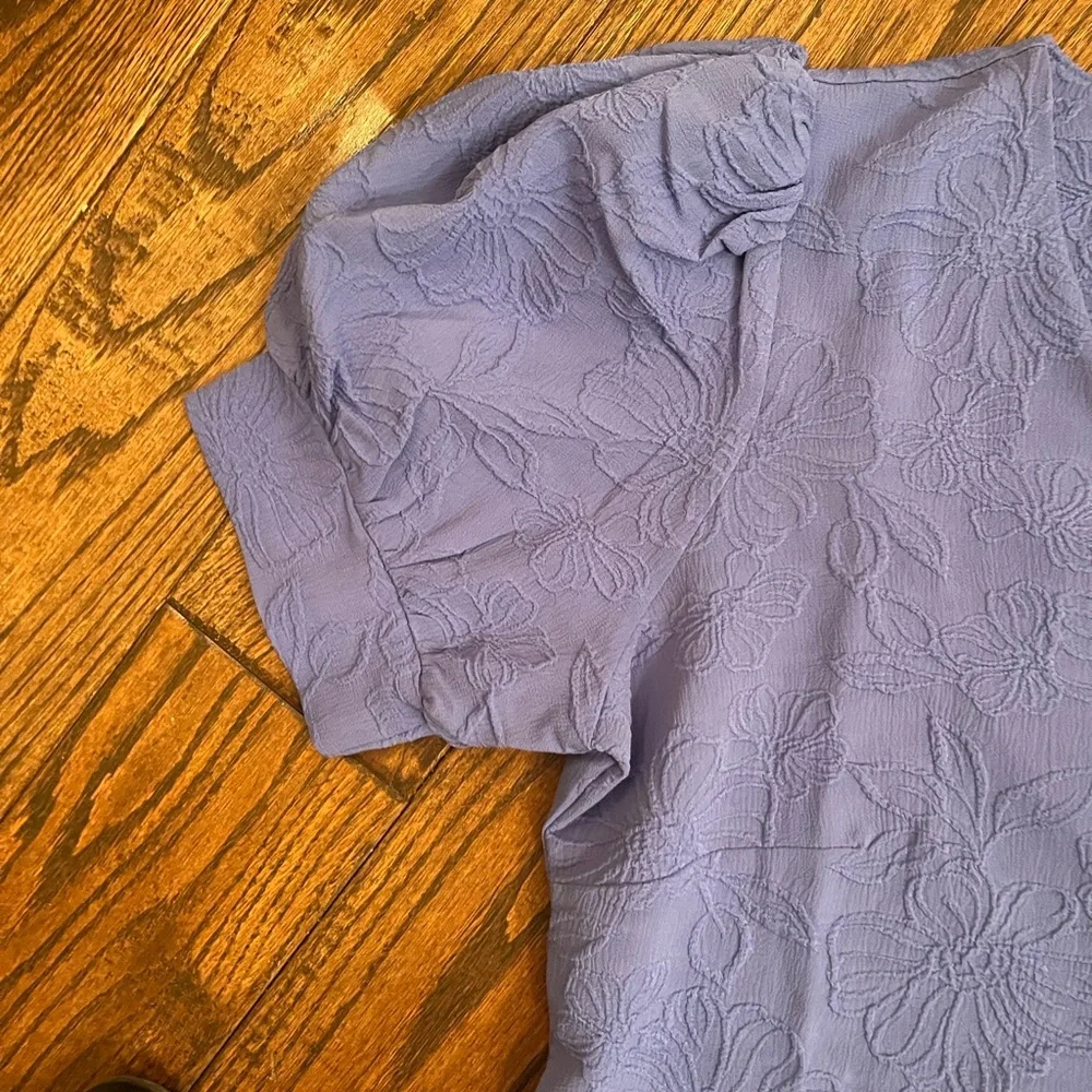 NWT Tommy Hilfiger Blue Dress with Floral jacquard embroidered puff sleeves - Picture 5 of 11